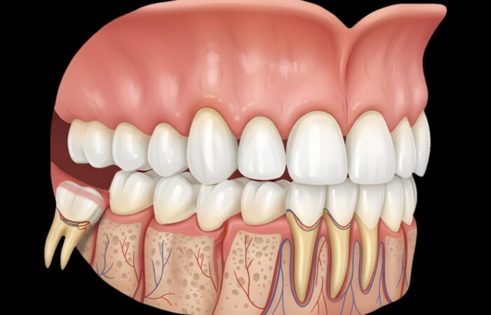 20 yaş dişi konumu ve çene yapısı üzerinde etkilerini gösteren ağız içi görüntü.