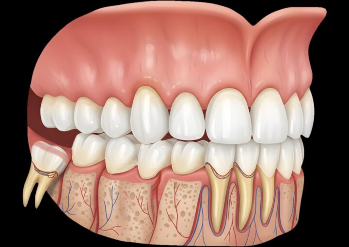 20 yaş dişi konumu ve çene yapısı üzerinde etkilerini gösteren ağız içi görüntü.