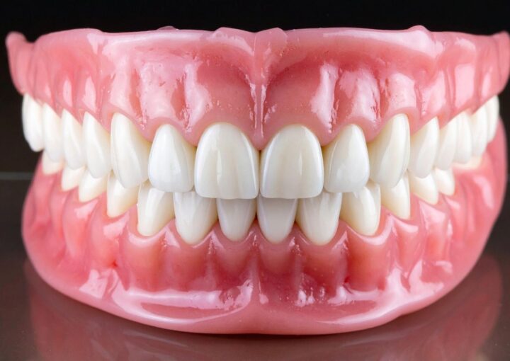 Protez dişlerin doğru temizlenmesini gösteren ağız bakım uygulaması.