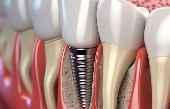 Dental implantın çene kemiğiyle bütünleşmesi ve implant üzerine kalıcı diş protezinin yerleştirilme aşamaları.