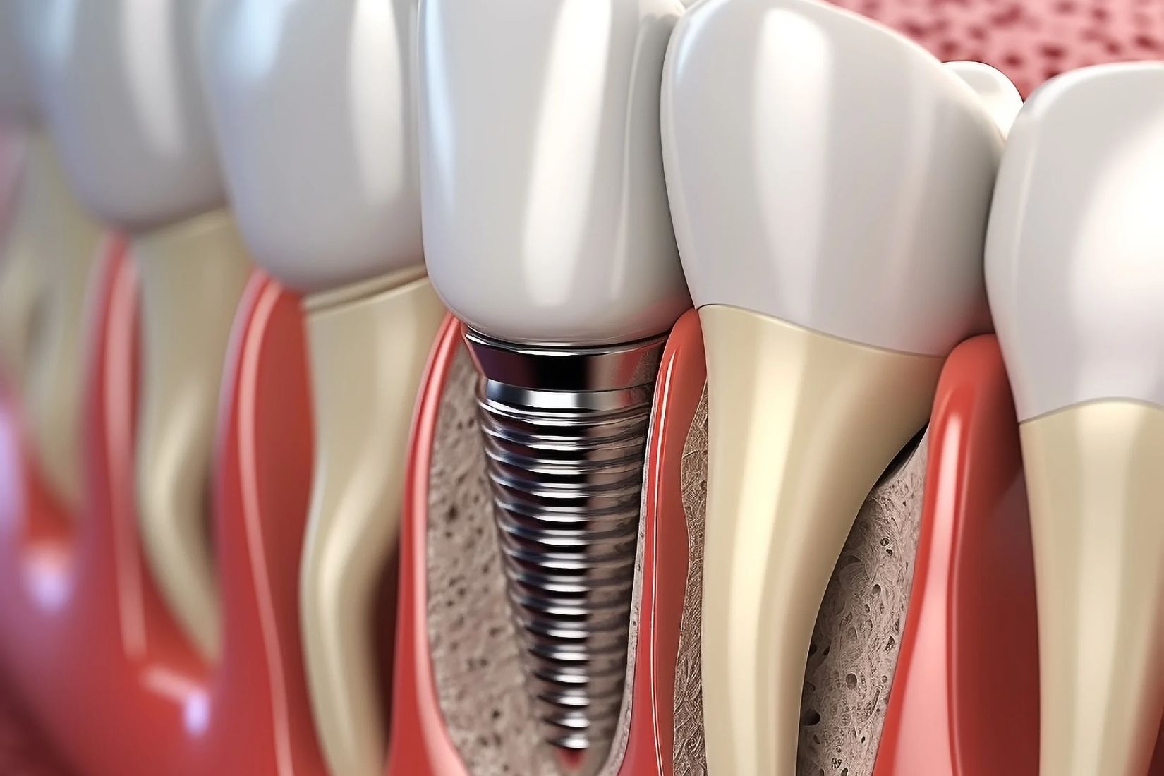 Dental implantın çene kemiğiyle bütünleşmesi ve implant üzerine kalıcı diş protezinin yerleştirilme aşamaları.